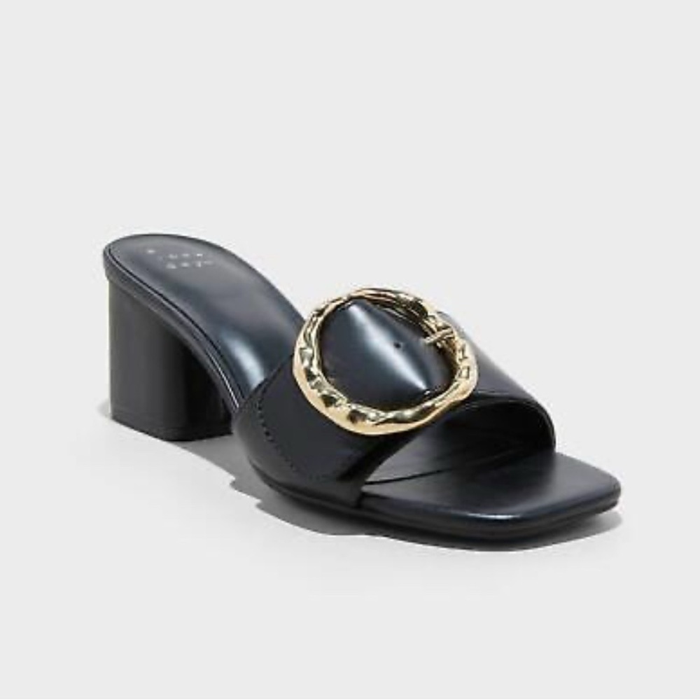 a new day black sandals gold buckle NEW with tags size 7.5 9 10